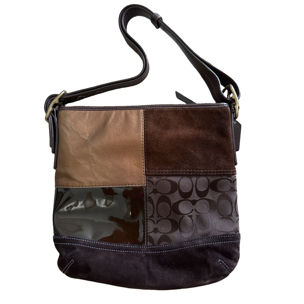 Vintage Coach Signature F10421 Patchwork Brown Shoulder Bag Excellent Condition